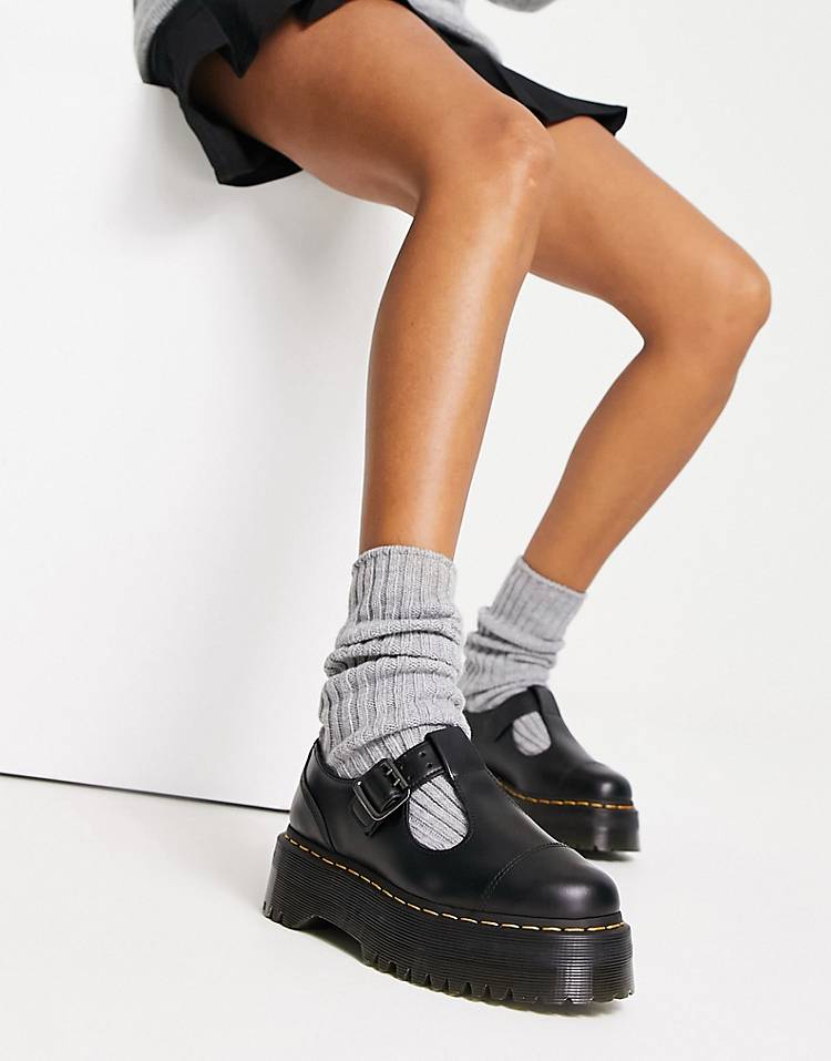 Dr Martens Bethan Mary Jane shoes in black polished smooth leather